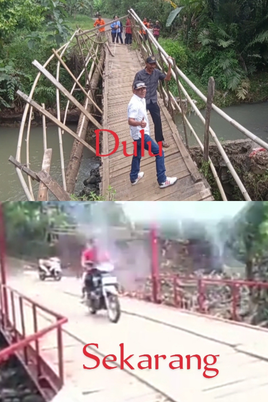 Warga setempat melintasi jembatan gantung yang baru dibangun